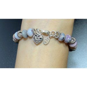 PEY 925 Polished Agate Beaded Bracelet 8.5 in Designer Signed